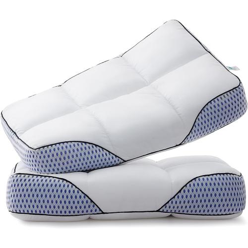 Glaciman Firm Shredded Memory Foam Bed Pillows, Ergonomic Neck and Shoulder Support for Back and Side Sleepers, Machine Washable, Breathable Mesh Gusset, Queen 15 x 25 x 4 Inch, Pack of 2