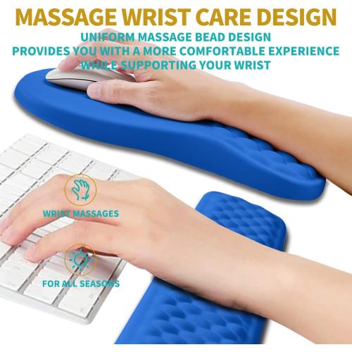 Hokafenle 2 in 1 Ergonomic Mouse Pad Wrist Support & Wrist Rest for Computer Keyboard Set, with Relieve Carpal Tunnel Pain Massage Bulge and Full Memory Gel Design (2In1 Set, Dg Blue)