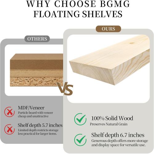 BGMG Floating Shelves 16 inch Long, Distressed Rustic Wooden Wall Shelves for Bathroom Living Room Bedroom Kitchen Farmhouse Set of 2-16x6.7x1.25 inch-Distressed Walnut