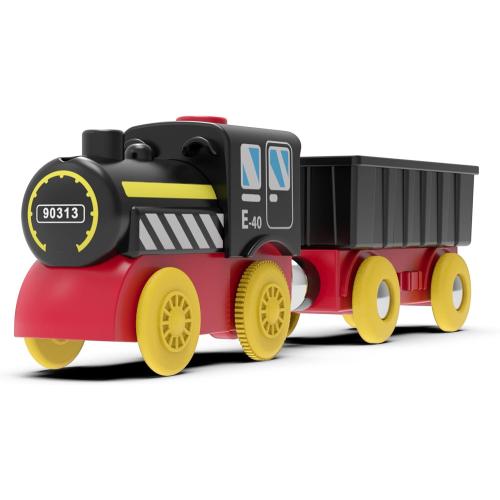 Battery Operated Locomotive Train, Magnetic Trains Toy for Wooden Tracks, Motorized Train Compatible with Thomas, Brio, Chuggington, Melissa & Doug