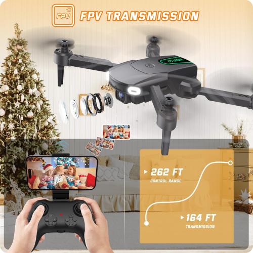 Foldable Drone with Camera for Kids Beginners - Remote Control Helicopter Toys Gifts for Boys Girls, 1080P HD FPV RC Drones with 2 Batteries, One Key Start/Land, Altitude Hold, Gesture Selfie, Black