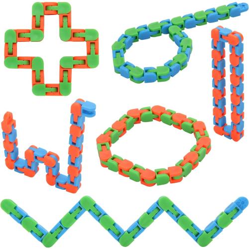 6 Pack 24 Links Wacky Tracks Snap and Click Fidget Toys, Finger Sensory Toys, Snake Puzzles for Stress Relief, Party Bag Fillers, Party Favours, Random Color