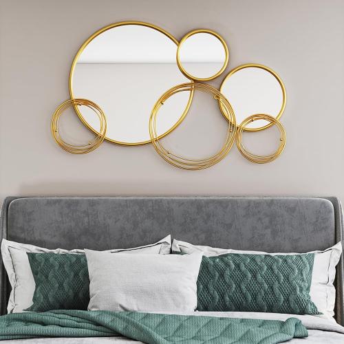 Uniclinens Modern Gold Round Mirror Decor - Large Sculpture Mirror for Living Room, Boho Wall Mirror Decor for Dining Room, Entryway, Hallway, Bedroom, 35X21