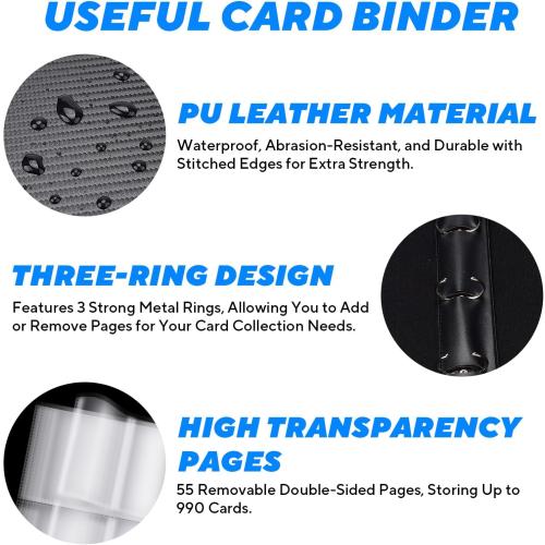 Portable 9-Pocket Trading Card Binder, Holds 1080 Cards with 60 Removable Double-Sided Sleeves, Baseball Card Binder Card Storage Organizer Album for Boys, Girls, Sports & Game Cards
