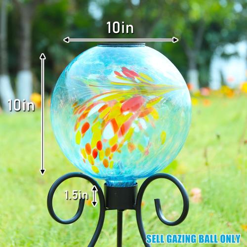 VCUTEKA Solar Gazing Ball, 10 Glass Gazing Balls Sphere with Solar Light for Garden Lawn Outdoor Ornament Yard Decorative, Swirl Lights