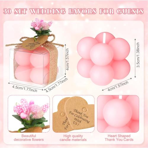 MTLEE 30 Sets Mini Bubble Candles Wedding Favors Gifts for Guests 1.57 x 1.38 Bubble Candles with Cards Dried Flowers DIY Gift Set for Baptism Party Bridal Shower Thank You Gifts (Pink)