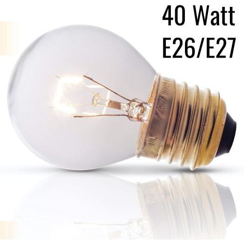 Oven Light Bulb – 40 Watt Appliance Replacement Bulbs for Oven, Stove, Refrigerator, Microwave. Incandescent - High Temp G45 E26/E27 Socket -Warm White - 400 Lumens - Clear.2 Pack