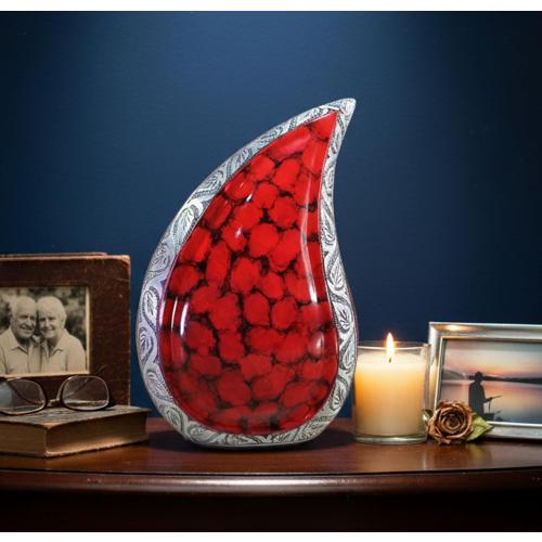 Color red eSplanade Teardrop Cremation Urn Memorial Container Jar Pot | Cremation urn | Metal urn | Burial urn (Fiery Red)