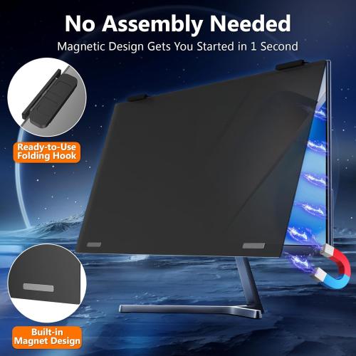 Magnetic Computer Privacy Screen Filter 27 Inch for Frameless Monitor Thin Bezel 16:9 Widescreen, Hanging Removable Anti Glare Blue Light Privacy Filter Protector Eye Care