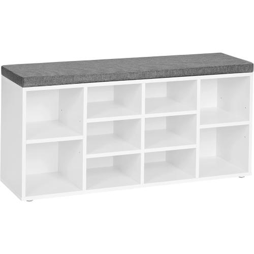Size 11.8 x 40.9 x 18.9 Inches, Cloud White VASAGLE CUSTOS Collection - Shoe Bench, Storage Bench with Padded Seat, Entryway Bench with 10 Compartments, for Bedroom, Size 11.8 x 40.9 x 18.9 Inches, Cloud White and Dove Gray ULHS010W01