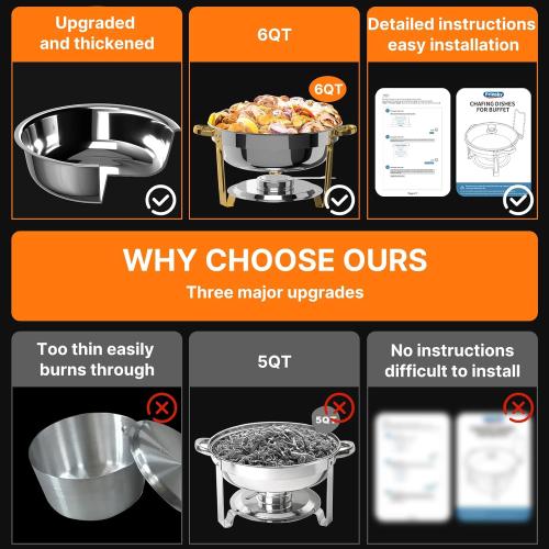 Set of 4 Color Silver Chafing Dishes for Buffet 4 Pack, 6QT Round Chafing Dish Buffet Set Stainless Steel Buffet Food Warmers Sets for Catering Events Parties Dinners with Complete Set,Gold and Silver