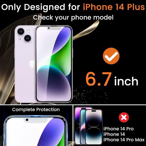 3 3 Pack Privacy Screen Protector for iPhone 14 Plus 6.7-Inch with 3 Pack Camera Lens Protector, Anti Spy Tempered Glass Film 9H Hardness Bubble Free Case Friendly