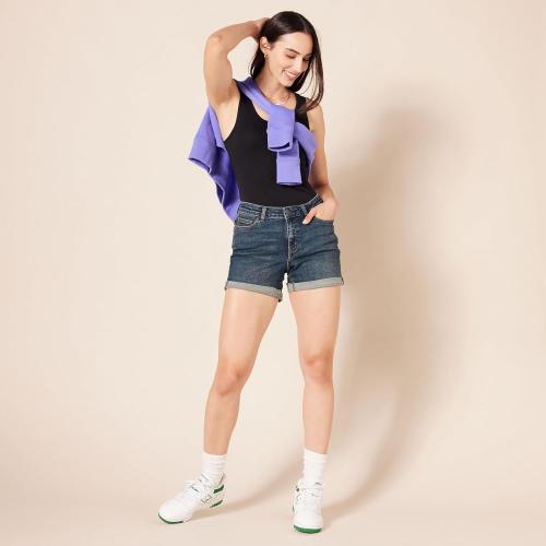 size S ...Amazon Essentials womens Mid-Rise Slim Fit 4 Denim Shorts