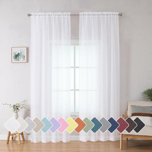 Simplebrand White Sheer Curtains, 84 Length, 2 Panels Set - Light Filtering, Rod Pocket Window Curtains for Bedroom (White, 42 W x 84 L)
