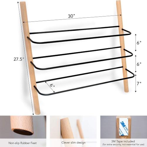 Beech Wood and Black Wooden Shoe Rack Organizer - Modern Shoe Rack That Holds 12 Pairs of Shoes | Wooden Shoe Racks for Closets 3 Tier Could Be Used in the Kitchen, Entryway or Mudroom for Extra Storage (Beech, 3 Tier)