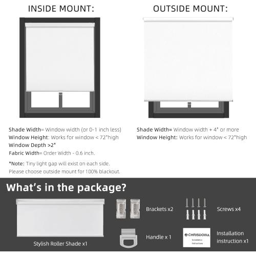 ChrisDowa Cordless Free-Stop 100% Blackout Blinds for Windows, Roller Windows Shades with Thermal Insulated, UV Protection Fabric for Living Room, Office and Home. Easy to Install.White,34 W X 72 H