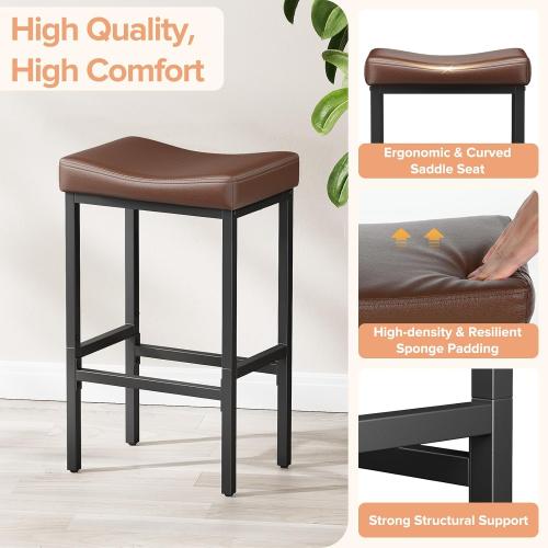 24 Inch Counter Height Bar Stools Set of 2, Compact Counter Stools for Small Spaces, Premium Faux Leather Barstools with Right-Sized Saddle Seat & Metal Legs, 15-Minute Easy Assembly, Brown