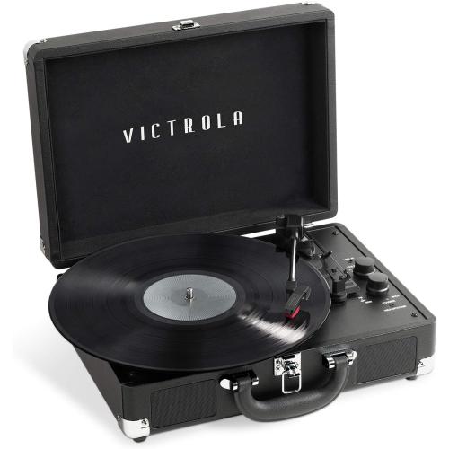 Victrola Journey  Bluetooth Suitcase Record Player – Built-in Speakers, 33-1/3, 45 & 78 RPM Vinyl Record Player, RCA Out, Headphone Jack, Wireless Streaming (Black)
