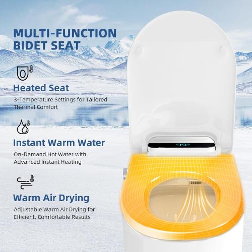 Electric Bidet Toilet Seat Round - Smart Heated Toilet Seat with Remote Control, Instant Warm Water, Self-Cleaning Nozzle, Warm Air Dryer, Feminine Wash, Soft Close, LED Display