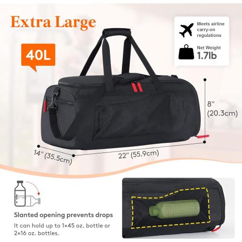 Lifewit Gym Bag for Men & Women with Shoe Compartment, 40L Carry On Duffle Bag for Travel, 3 In 1 Waterproof Weekender Workout Overnight Sports Backpack with Dry and Wet Seperation, Black