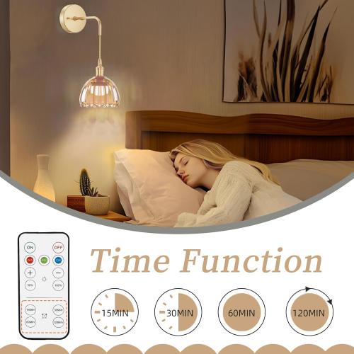 Battery Operated Wall Sconces CCT Dimmable Wireless Sconces Set of 2, Vintage Light Fixture with Amber Tulip Glass Lampshade Wall Decor Set of 2 for Living Room Bedroom Bedside Bathroom