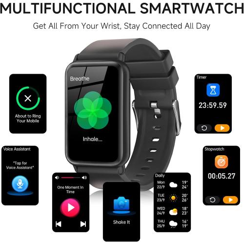 Black 1.96 Blood Pressure Watch, Smart Watch, Blood Pressure Watch for Men, 1.96'' Touchscreen Waterproof Smart Watch with Blood Pressure/Heart Rate Compatible for Android/iOS, Black