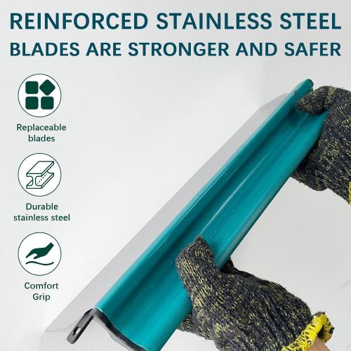 47 Inch Drywall Skimming Blade Green, 0.4mm Stainless Steel Blade, Smoothing and Knockdown Drywall Trowel for Working Area Wall Decoration