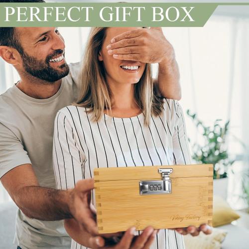 Thoughtful Gift Idea - Premium Bamboo Storage Box Set with Lock, Tray and All Accessories for Elegant Home Office Organization - Mortise and Tenon Joint Design (Bamboo)