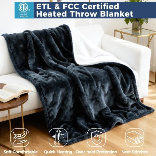 Electric Heated Blanket, Soft Flannel Fabric Heating Blanket Features 5-Level Temperature Adjustment Machine Washable ETL Certified Double-Sided Heating