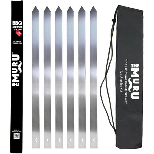 Muru Skewers - The Original Kabob Skewers, 304 Stainless Steel 1.25 Thick for Even Cooking - Heavy-Duty BBQ Grill Skewers, Reusable & Easy to Clean