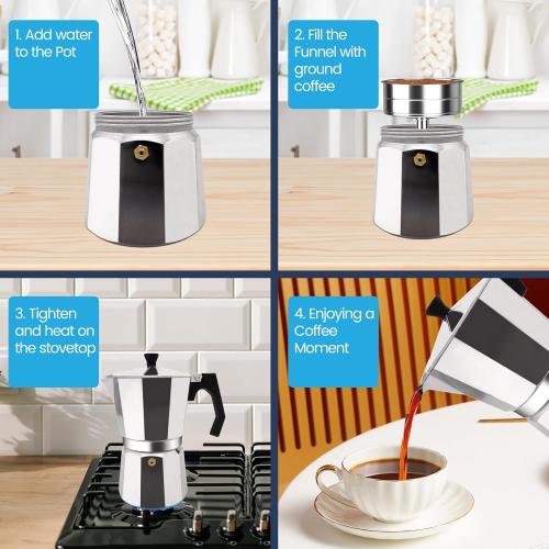 14 Cup Moka Pot Aluminum 700ml Italian Coffee Maker Stovetop Espresso CoffeeMakers Mocha Pot Percolator Greca Coffee Maker for Electric Ceramic Stove Portable for Easy Brewing