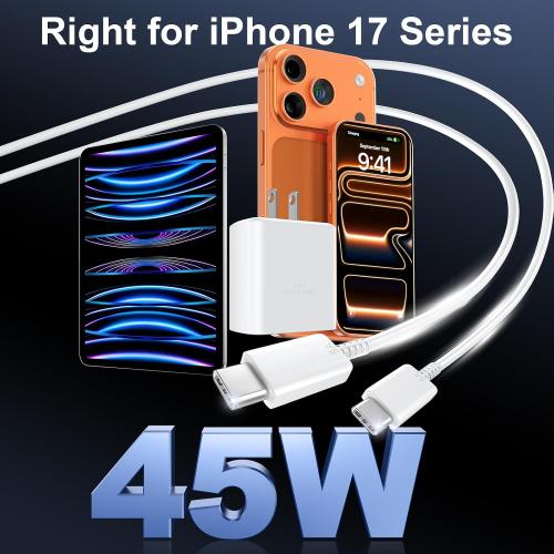 iPhone 17 16 Pro Max Charger Fast Charging, 45W USB C iPhone 17/16 Super Fast Charger Block with 10ft Long Type C Charging Cable Cord for iPhone 17 Pro Max/17 Pro/Air/17/16/16Pro/16ProMax/Plus/15/S25