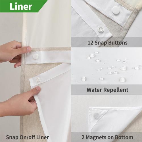 No Hooks Polyester Textured Shower Curtain with Snap-in Fabric Liner Set, Hotel Luxury Decor Shower Curtains for Bathroom with See Through Top Window, Waterproof & Washable,, Cream