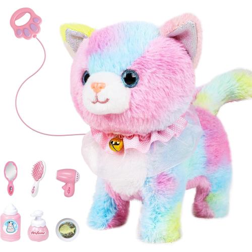 WHITE CAT Interactive Electronic Plush Toy Walking and Barking Robot Cat Plush Cat Remote Control Kitten for Girls