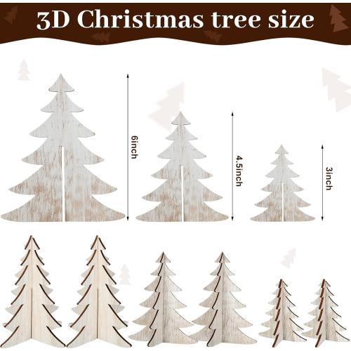 18 Pieces Wooden Christmas Tree Crafts 3D Natural Cutouts Rustic Wood Christmas Tree Decorations Decorative Wood Home Table Decors for Holidays Parties Anniversaries Decorations