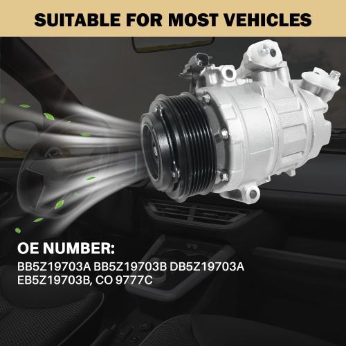 Air Conditioner AC Compressor Fits for Ford Police Interceptor Utility 2013-2015, Ford Explorer 2011-2019, with A/C Clutch, CO9777C AC Compressor, Replaces 68201076, BB5319D629DA, DB5Z19703A