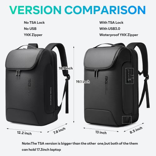 BANGE Men's Anti-Theft Backpack,Waterproof Fashion Travel Backpacks,High Tech Backpack with USB3.0 Charging Port,Business Laptop Backpack Fits 17.3 Inch Notebook…