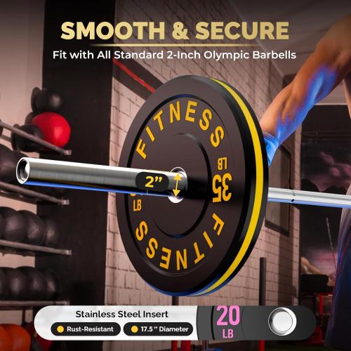 2 Inch Bumper Plates，10-500lbs，Barbell Rubber Olympic Weight Plates Set for Home Gym, Strength Training & Weight Lifting, Multiple Options Colors