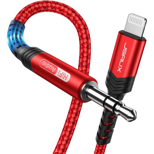 JSAUX Apple MFi Certified Lightning to 3.5mm Audio Cable 6FT, AUX Cord for iPhone Headphones Jack Compatible with iPhone 14/14 Plus/14Pro/13/13 Pro Max/12/12 Pro/11 Pro/X/XS/XR/8/Car Stereo-Red