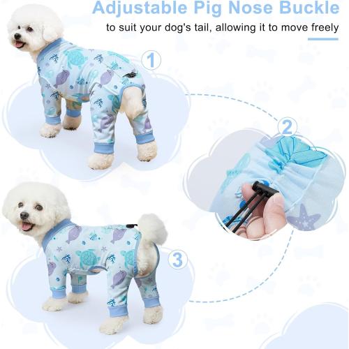 Bienbee Dog Pajamas, 4 Pack Dog Recovery Suit Shedding Suit Cute Soft Puppy Clothes Dogs Pjs Onesies Jammies Adjustable Breathable & Stretchy Clothes for Small Medium Large Dogs Girl Boy Puppy-XL
