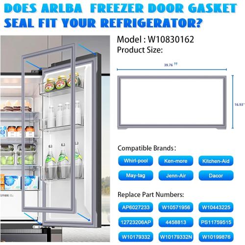 Upgraded 39.7x16.93 W10830162 Refrigerator French door gasket is suitable for Whirlpool,Kenmore,Kitchen Aid and Maytag Refrigerator Door Gasket Fridge Seal WRF535SMBM00,KBFS20EVMS13,IX6HHEXDSM00