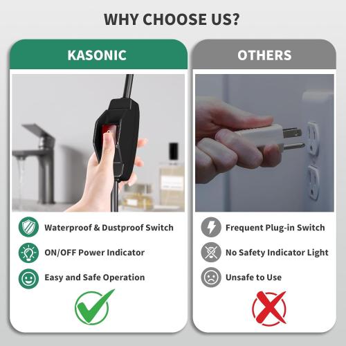 KASONIC 3 Prong Extension Cord with Switch, 1875W 15A Grounded Outlets with Safety Cover, 14/3 SJTW Cable On Off Waterproof Switch for Indoor Outdoor Use (1.5 FT)