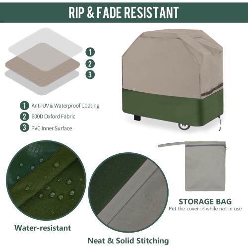 Rachmi Grill Cover for Outdoor Grill 76 Inch, 600D Water-Resistant Anti UV BBQ Cover Fits Weber, Char-Broil, Charcoal Gas Grill Up to 75 Inch Wide Fits Most 5-6 Burner Grills, 76Wx28Dx46H, Khaki/Green