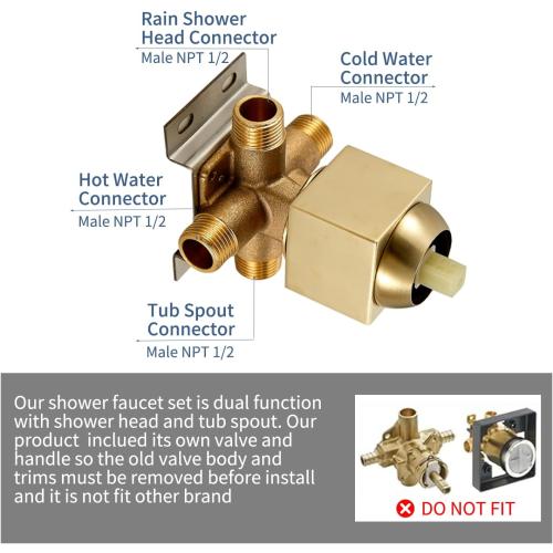 GGStudy Shower Faucet Set, Brushed Gold Tub Shower Faucet with 8 Inch Square Rainfall Shower Head and Tub Spout Shower Tub Faucet Set Complete Included Shower ValveTub Shower Trim Kit