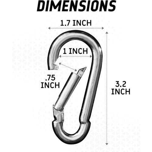Silver Carabiner Clip 5 Pack - Multipurpose Heavy Duty Snap Hooks - Small and Large Clips for Keys - Carribeaner Hook