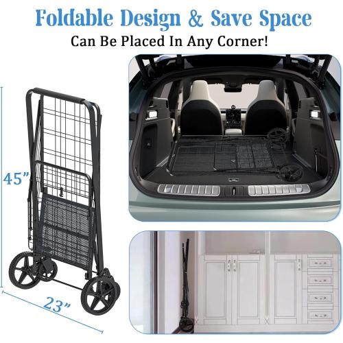 Heavy Duty Folding Shopping Cart for Groceries, Jumbo Grocery Carts with 360° Swivel Wheels, Waterproof Bag, Portable Utility Trolley for Daily, Laundry, Holds Up to 320 LBS
