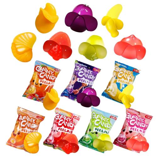 Wellspring Peelable Gummy Candies Individually Wrapped, 7 Friuts in 7 Variety Packs Peelable Fruit-Shaped Gummies Candy, Net 350g/12.35oz Chewy Peeling Candy Gummy Snacks, Real Fruit Juice (≥30%)
