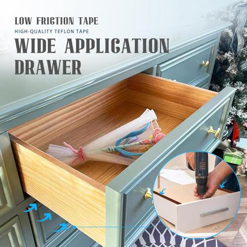 2 Rolls 1/2 Inch x 33 Feet Low Friction Drawer Slide Tape - Squeak Resistant, Abrasion Resistant Surface Protection Tape for Wood, Cabinet, Curtain, Furniture, White
