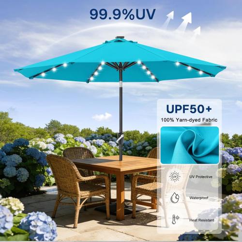 ABCCANOPY Durable Solar Led Patio Umbrellas with 32LED Lights 9FT (Turquoise)