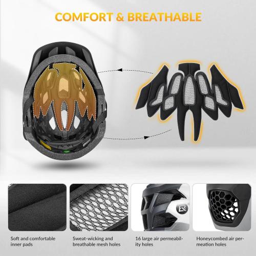 ROCKBROS Kids Full Face Helmet Kids Bike Helmets Lightweight Toddler Mountain Bike Helmet Detachable for MTB BMX Skating Cycling Scooter Safety Bicycle Helmets for Youth Child Boys Girls Ages 3-16